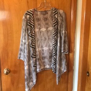 Chico’s Asymmetrical B&W Cardigan with pink stripe